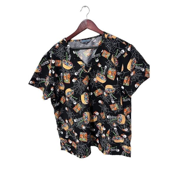 Serene Uniforms Halloween Skull Spooky Candy Bowl Scrub Top Size 2XL Festive - Picture 1 of 10